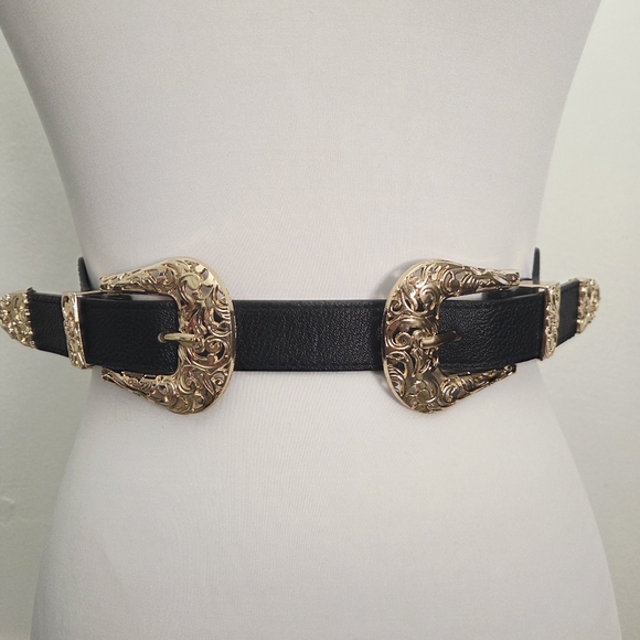 Stretchy Black Double Textured Buckle Belt - Picture 5 of 9